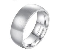 Hoisy Men Women Engravable Titanium Steel Wedding Band, 8MM Matte Round Men's Ring Silver, Size O 1/2