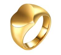 Hoisy Men Women Stainless Steel Engagement Ring with Engraving, 12MM Polished Heart Shaped Wedding Band Gold for Men, Size J 1/2