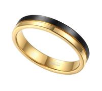 Hoisy Men's Custom Tungsten Wedding Ring, 4MM Two-Tone Brushed with Grooved Ring Black Gold Men, Size Q 1/2