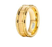 Hoisy Men's Custom Tungsten Wedding Ring, 8MM Brushed Round with Grooved Gold Band Rings for Men, Size O 1/2