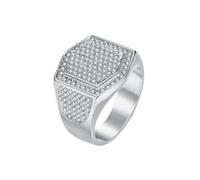 Hoisy Men's Engraved Stainless Steel Ring, 19MM Square with Cubic Zirconia Silver for Men Rings, Size V 1/2
