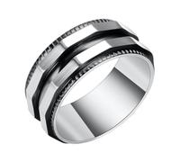 Hoisy Mens Personalized Stainless Steel Engagement Ring, 8MM Round with Geometric Eternity Wedding Bands for Men Silver Black, Size P 1/2
