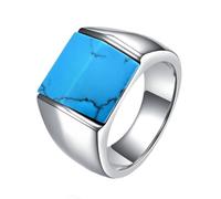 Hoisy Men's Personalized Stainless Steel Wedding Ring, 15MM with Geometric Turquoise Men's Silver Rings, Size R 1/2
