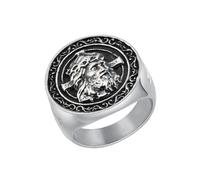 Hoisy Mens Personalized Stainless Steel Wedding Ring, Vintage Jesus and Cross Silver Ring Men, Size T 1/2