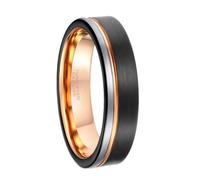 Hoisy Mens Personalized Tungsten Engagement Ring, 6MM Brushed Round Anniversary Bands for Men Black Rose Gold Silver, Size M 1/2