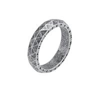 Hoisy Mens Stainless Steel Ring with Engraving, 5MM Round and Rhombus with Vintage Pattern Men Antique Silver Ring, Size N 1/2
