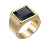 Hoisy Mens Stainless Steel Wedding Ring with Engraving, 15MM with Square Shaped Ring Mens Gold, Size T 1/2