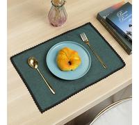 Hoisy Modern Dining Table Rectangle Placemats Set of 2, 11.82 x 17.72 Inches Polyester Place Mats Modern Dark Green, Rectangle with Lace Edges