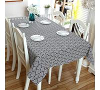 Hoisy Navy Blue Linen Rectangle Tablecloth 55 W x 70 L, Wave Pattern Table Cloth Decorative for Hotel