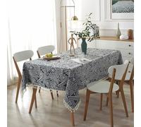 Hoisy Navy Blue Polyester Rectangle Tablecloth 55 W x 98 L, Triangle Pattern with Tassels Tablecloth Modern for Outdoor
