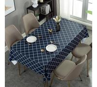 Hoisy Navy Blue PVC Rectangle Tablecloth 35 W x 59 L, Solid Color with Plaid Tablecloth Modern for Kitchen