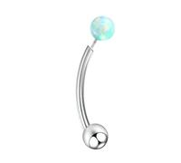 Hoisy Nose Rings for Women Piercing Stud G23 Titanium 16 Gauge 3mm-1.2x8mm, Round with 3mm Opal, Silver Light Green Nose Ring for Women