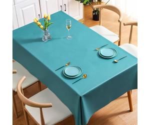 Hoisy Peacock Green PVC Rectangle Tablecloth 55 W x 70 L, Solid Color Elegant Tablecloths for Party