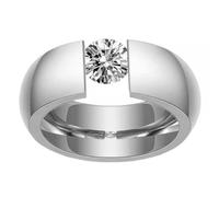 Hoisy Personalize Engrave Men and Women Stainless Steel Ring, Polished Round with Cubic Zirconia Men Engagement Ring Silver, Size L 1/2