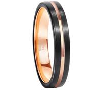 Hoisy Personalize Engrave Mens Tungsten Ring, 4MM Two-Tone Brushed with Grooved Engagement Rings Black Rose Gold for Men, Size K 1/2
