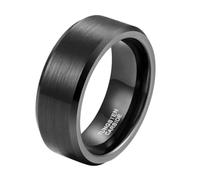 Hoisy Personalize Engrave Unisex Tungsten Ring, 8MM Brushed Round Rings Black Men, Size Q 1/2