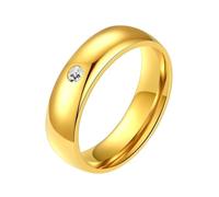 Hoisy Personalize Engrave Women and Men Stainless Steel Ring, 5MM Polished Round with Cubic Zirconia White Wedding Ring for Men Gold, Size L 1/2