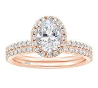 Hoisy Personalize Engrave Womens 925 Sterling Silver Ring, 2 Ring Set with 6x8MM Oval with Cubic Zirconia Womens Wedding Band Rose Gold, Size L 1/2