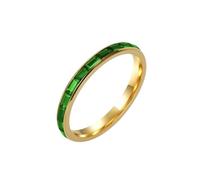 Hoisy Personalize Engrave Womens Stainless Steel Ring, 2MM Eternity Round with Cubic Zirconia Wedding Band Women Gold, Size L 1/2