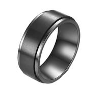 Hoisy Personalized Couples Stainless Steel Wedding Ring, 8MM Matte Round with Spinner Black Ring Bands for Men, Size T 1/2