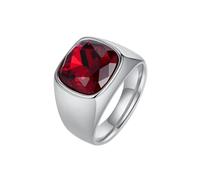 Hoisy Personalized Women and Men Stainless Steel Wedding Ring, 14MM Geometric with Cubic Zirconia Mens Engagement Bands Silver Red, Size P 1/2