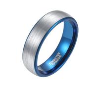 Hoisy Personalized Women and Men Tungsten Promise Ring, 6MM Brushed Round Silver Blue Eternity Rings for Men, Size P 1/2