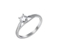 Hoisy Personalized Women Stainless Steel Promise Ring, Solitaire Round with Cubic Zirconia Silver Wedding Bands for Women, Size R 1/2
