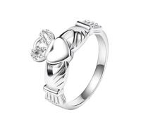 Hoisy Personalized Women's 925 Sterling Silver Engagement Ring, Claddagh Heart Crown Silver Ring Bands for Women, Size O 1/2