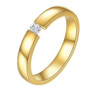 Hoisy Personalized Womens Stainless Steel Engagement Ring, 3MM Solitaire Polished Round with Cubic Zirconia Wedding Band Gold Women, Size L 1/2