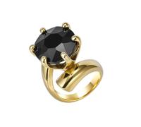 Hoisy Personalized Women's Stainless Steel Promise Ring, 24MM Solitaire Round with Cubic Zirconia Gold Black Rings for Women, Size N 1/2