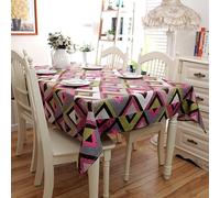 Hoisy Pink Gray Green Cotton Rectangle Tablecloth 55 W x 86 L, Triangle Pattern Elegant Tablecloth for Hotel