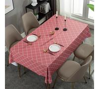 Hoisy Pink PVC Rectangle Tablecloth 35 W x 59 L, Solid Color with Plaid Soft Tablecloth for Kitchen