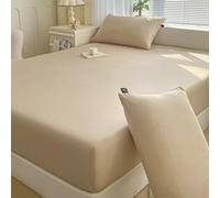 Hoisy Queen Fitted Sheet Cotton Bedding with Elastic, Solid Color, 59 x 78 IN, Light Khaki