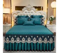Hoisy Queen Mattress Polyester Cotton Fitted Sheets with Elastic, Solid Color with Embroidered Lace Pattern, 59 x 78 IN, Dark Green