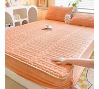 Hoisy Queen Size Fitted Sheets Milk Velvet with Elastic, Solid Color with Flower Pattern, 59 x 78 IN, Orange