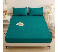 Hoisy Queen Size Mattress Fitted Sheet Polyester Cotton with Elastic, Solid Color with Floral Pattern, 59 x 78 IN, Dark Green