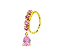 Hoisy Stainless Steel Hoop Nose Ring Small 20 Gauge 0.8x8mm, C-Shaped and Water Drop with Cubic Zirconia, Gold Pink Nose Ring for Women