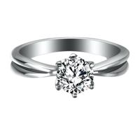 Hoisy Stainless Steel Promise Ring for Women Personalized, 6MM Solitaire Round with Cubic Zirconia Silver Ring for Women Engagement, Size R 1/2