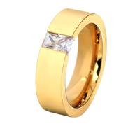 Hoisy Stainless Steel Ring for Mens with Engraving, 6MM Round and Rectangle Cubic Zirconia White Wedding Ring Gold Men, Size R 1/2