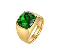 Hoisy Stainless Steel Ring for Unisex Engraved, 14MM Geometric with Cubic Zirconia Men's Rings Gold Green, Size T 1/2