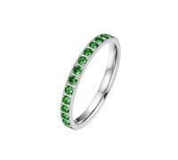 Hoisy Stainless Steel Wedding Ring for Women Custom, 3MM Eternity Round with Cubic Zirconia Women Silver Green Ring, Size J 1/2