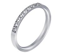 Hoisy Stainless Steel Women's Wedding Ring, 2MM Round with Cubic Zirconia White Silver Ring for Women, Size L 1/2