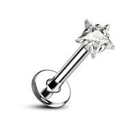 Hoisy Titanium Helix Earring Stud 16 Gauge 1.2x6mm, 4MM Star with Cubic Zirconia, Silver Nose Rings Women