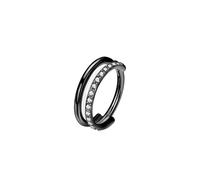 Hoisy Titanium Helix Piercing Earrings for Women Hoop 16 Gauge 1.2x8mm, Double-layered Hoop with Single Row Cubic Zirconia, Nose Ring Septum Black