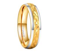 Hoisy Titanium Steel Wedding Ring for Unisex Custom, 5MM Round with Geometric Mens Promise Rings Gold, Size J 1/2