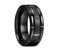 Hoisy Tungsten Ring for Men's with Engraving, 8MM Brushed Round with Grooved Wedding Band Black for Men, Size O 1/2