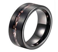Hoisy Tungsten Wedding Ring for Men's Custom, 8MM Brushed Round with Pattern Black Engagement Ring for Men