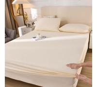 Hoisy Twin XL Size Bed Fitted Sheet with Elastic Corner Cotton, Solid Color, 47 x 78 IN, Yellow Beige