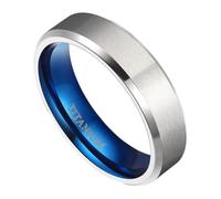 Hoisy Unisex Engraved Titanium Steel Promise Ring, 4MM/6MM/8MM Two-Tone Brushed Round Engagement Ring for Men Silver Blue