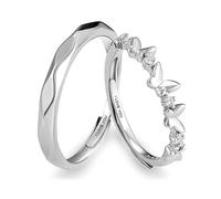 Hoisy Wedding Rings His and Hers 925 Sterling Silver Matching Rings for Couples Adjustable I Love You Valentine's Day